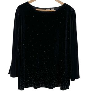 Chico’s Traveler’s Women’s Plus-Sized Black Velour Velvet Embellished Top 20/22